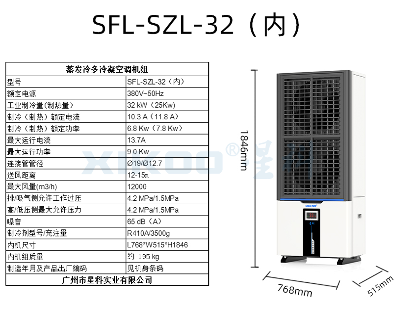 蒸發式多冷凝空調SFL-SZL-32（立柜雙風口軸流空調）整體降溫