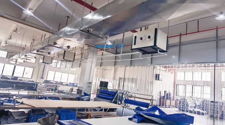 紡織廠生產(chǎn)車間整體制冷降溫，應(yīng)用蒸發(fā)冷省電空調(diào)- 臥式射流機